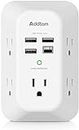 USB Wall Charger, Power Strip with 5 Outlet Extender 4 USB Charging Ports (1 USB C, 4.5A Total) 3-Sided 1800J Surge Protector Power Bar Multi Plug Outlets Wall Adapter Spaced for Home Travel Office