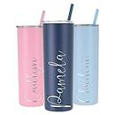 Laser Engraved Personalized 20 oz Stainless Steel Skinny Tumbler - Includes Straw and Lid - Vacuum Insulated - Bride, Groom, Party Gifts - by Avito