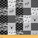Deer Material Fabric by The Yard, Antlers Fabric, Arrow Upholstery Fabric, Camouflage Plaid Decor Fabric, Wild Animal Nature Indoor Outdoor Fabric, Camo Check Craft Patchwork, Black Grey, 1 Yard