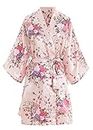 YAOMEI Donna Sposa Kimono Vestaglia Pigiama Sleepwear, di Seta RasoFiori di ciliegio Robe Accappatoio Damigella d'Onore Pigiama S-2XL (Busto: 126 cm, Fit S-2XL, Pink)