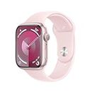 Apple Watch Series 9 [GPS] Smartwatch con Caja de Aluminio en Rosa de 45 mm y Correa Deportiva Rosa Claro - Talla M/L. Monitor de entreno, App Oxígeno en Sangre, Resistencia al Agua