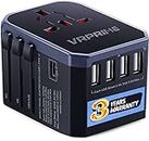 VRPRIME Universal Travel Adapter International Charger Multiple Plug Socket Converter Car | 4 USB + 1 Type C Smart Charging 160+ Countries for Phone, Laptop, Mobile, Camera (Black) (Pack of 1)