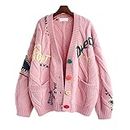 Esdlajks Sweaters for Women Cartoon Cute Loose Knit Cardigan Female Japanese College Style Sweater Coat (Color : Pink, Size : One Size)