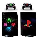 PS5 Disc Edition Neon Icons Logo Classic Console Skin, Decal, Vinyl, Sticker, Faceplate - Console and 2 Controllers - Protective Cover New PlayStation 5 DISC