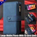 For iPhone 15 14 13 12 11 Pro Max 87 XR Flip Leather Zip Case Wallet Purse Cover