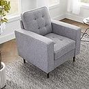 Edenbrook Lynnwood Upholstered Accent Chair - Living Room Furniture - Office - Bedroom - Mid-Century Modern Design - Armchair - Buttonless Tufting - Simple Assembly - Solid Frame - Light Gray
