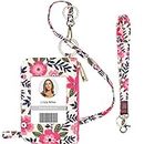 ID Badge Holder with Lanyard, Fashion Lanyard Wallet with 1 Clear ID Window, Credit Cards Coins Cash Pouch with a Detachable Neck Lanyard and a Wrist Lanyard (Floral Pink)