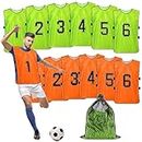 12 Pack Scrimmage Training Vest - Soccer, Basketball, Football Bibs/Pinnies - Practice Jersey Pennies for Kids, Youth and Adults with Carry Bag (Green, Orange)