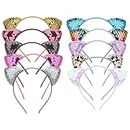 10 Pcs Cat Ears Headbands Sequins Kitty Cat Crown Fluffy Hair Hoop Hair Ornaments for Women Girls Daily and Christmas Party