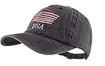 HUNTSMANS ERA Washed Cotton American Flag Embroidery USA Baseball Cap hat for Men and Women (Light Brown)