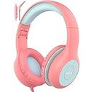 EarFun Kids Headphones with Mic for Boys and Girls, Over Ear HD Stereo Headphone for Children, 85/94dB Volume Limiter, Sharing Port, Foldable On Ear Headsets with Mic (Pink & Blue)