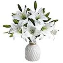 7 Pcs Artificial Lily Flowers Artificial Lillies Flowers for Home Wedding Bouquets Home Hotel Party Decor Graves Arrangement (White)