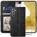 YATWIN Compatible with Samsung Galaxy S22 Plus Case, Flip Wallet Leather Case with Screen Protector and Card Slot Kickstand Phone Cases Cover for Samsung S22 Plus 5G - Black