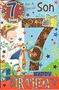 Son 7th Birthday Card - ' for A Special Son You are 7 Today" Badged Card. Free 20% Discount Voucher Included.