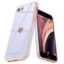 Teageo for iPhone SE 2022, SE 2020, iPhone 7 Case, iPhone 8 Case Phone Case for Women Girl Cute Love-Heart Luxury Bling Plating Soft Back Cover Camera Protection Bumper Silicone Shockproof Case,Purple