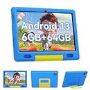 Pazhonz Tablet per bambini Tablet Android 13 da 10,1 pollici 6(2+4) GB RAM 64GB ROM Tablet computer per bambini con custodia protettiva (blue)