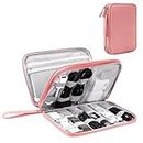 Arae Electronic Organizer, Travel Essentials Travel Cable Organizer, Double Layers Portable Waterproof Pouch, All-in-One Electronic Accessories Storage Case (Pink, L)
