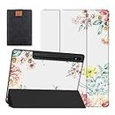 SanMuFly Case for Samsung Galaxy Tab S9 Ultra 14.6 inch 2023 Release SM-X910/X916B/X918U with S Pen Holder, Soft TPU Back Shell Tri-Fold Smart Cover with Auto Sleep/Wake, Flowers Leaves 21