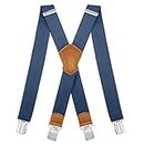 Suspenders for Men and Women Adjustable X Back 1.57 Inch Wide Elastic Heavy Duty Braces with Strong Metal Clips Men's Leather Shirt Pants Belt Swivel Straps for Work, Party, Festival, Navy Blue A