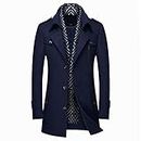 INVACHI Men's Wool Blend Pea Coat Mid-Long Trench Coat With Detachable Soft Touch Scarf Warm Winter Overcoat