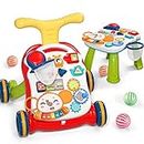 CUTE STONE Sit-to-Stand Learning Walker, 2 in 1 Baby Walker, Early Educational Child Activity Center, Multifunctional Removable Play Panel, Baby Music Learning Toy Gift for Infant Boys Girls