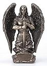 Archangel Saint Michael Enthroned in Stone, Brandishing Sword, Resin Prayer Monument Statue of Divine Protection and Spiritual Strength - 8.75 Inches High