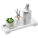 Luxspire Bathroom Vanity Tray, Resin Toilet Tank Tray, Kitchen Sink Trays, 11" x 4" Rectangle Bathroom Tray for Counter, Marble Tray for Soap Dispenser Perfume Jewelry, Small, White Marble