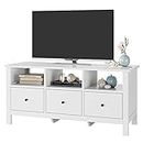FOREHILL White TV Unit TV Stand Cabinet Wooden TV Table with 3 Drawers and 3 Open Shelves TV Cabinets for Living Room Furniture 108x40x50cm