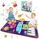 JoyPlus Kids Piano Mats, 2 in 1 Musical Toys, Toddler Piano & Drum Mat with 2 Sticks, Non-slip Piano Mat, Musical Keyboard Playmat, Multifunction Electronic Music Dance Mat, Birthday Gifts for Baby