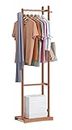 ginoya brothers Sturdy Coat Rack with Hooks, Free Standing Wooden Coat, Purse, Entryway Coat Hanger Stand, Easy Assembly Hallway Entryway Tree with Solid Base for Hat, Clothes. (92-4, Walnut)