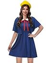 Women Halloween Cosplay Costume Peter Pan Collar Party Dress with Red Necktie and Capelet L