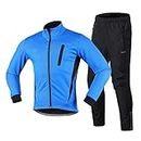 pekdi Men Winter Cycling Clothing Set Long Sleeve Windproof Bicycle Jersey with Pants Outdoor Cycling Running Sports Jacket Activewear