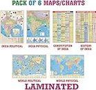 India & World Map ( Both Political & Physical ) with Indian Constitution and Indian History Chart |LAMINATED | Combo Of 6 Maps and chart | Useful For Preparation Of UPSC, SSC, IES, RRB , and other exams