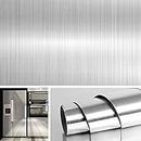 SUNBIRD 24 Inch X 48 Inch Removable Stainless Steel Wall Paper Decorative Silver Vinyl Adhesive Wallpaper Stick and Peel Brushed Nickel Household Appliance Dishwasher Mini Fridge Oven Dryer Covers