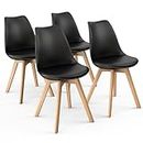 Lifetime Home Mid-Century Modern Lounge Chair Set of 4 - High Back Rest, Soft Padded Seats & Solid Wood Legs - Dining, Living Room, Kitchen - DSW Shell Tulip Chair - Black