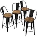 Andeworld 30 Inch Swivel Bar Stools Industrial Metal Barstools High Back Dining Bar Chairs Counter Height Stools with Wooden Seat Set of 4(30inch, Black)