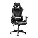 Gaming Chair, Racing Style Office High Back Ergonomic Conference Work Chair Reclining Computer PC Swivel Desk Chair with Headrest&Lumbar Cushion 170 Degree Reclining Angle (Black)
