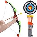Qwick Click Plastic Sports Archery Bow and Arrow Toy Set with Light-Up Feature and Dart Target Board