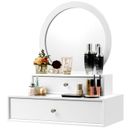 White Makeup Dressing Wall Mounted Vanity Mirror With 2 Storage Organizer Drawer