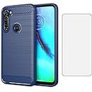 Asuwish Compatible with Moto G Stylus 2020 MotoG Pro Case and Tempered Glass Screen Protector Cover Cell Accessories Soft TPU Phone Cases for Motorola GStylus Stylo XT2043-4 XT2043 Women Men Navy Blue