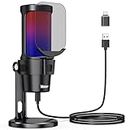 Veetop USB Computer Microphone,Gaming Condenser Microphone RGB Mic with Mute Button, Pop Filter, PC Mic for Gaming YouTube Podcasting Streaming Recording, Twitch, PS4/5 PC Gamer on Mac&Windows