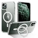 GUAGUA Magnetic Slim Case for iPhone 11 Pro Max Compatible with MagSafe, Magnetic Kickstand iPhone 11 Pro Max Case Anti-Yellowing Crystal Clear Cover Phone Cases for iPhone 11 Pro Max 6.5 Inch, Clear