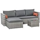 Outsunny 3-Piece Modern Outdoor Patio All-Hand Woven Rattan Wicker Furniture Patio Coffee Table Sofa Set - Grey