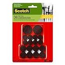 Scotch Felt Pads, Felt Furniture Pads for Protecting Hardwood Floors, Round, Brown, Assorted Sizes, 36 Pads