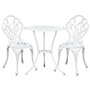 Gardeon Outdoor Garden Setting Seat 3 Piece, Cast Aluminium Bistro Lounge Chair Dining Coffee Table and Chairs Park Patio Porch Backyard Terrace Balcony Kids Furniture, with Floral Pattern White