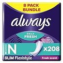 Always Dailies Panty Liners For Women, Daily Fresh, Slim Flexistyle, 208 Liners (26 x 8 Packs) SAVING PACK, Thin And Discreet, Flexible, Adaptable, Breathable, Odour Neutraliser