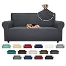 ZNSAYOTX Super Stretch Couch Cover (71"-91") Universal Sofa Covers with Elastic Bottom, Dog Cat Pets Friendly Washable Furniture Protector Fitted Sofa Slipcovers Stay in Place (Dark Grey, Sofa)