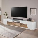 Mueble de TV 220 x 43 cm blanco madera pared salón Fergus Wood
