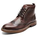 Arkbird Mens Fashion Leather Wingtip Oxford Dress Boots Casual Mid-Top Ankle Chukka Motorcycle Boot Business Shoes for Men, Light Coffee(819), 8.5
