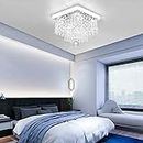 Jasni Luxury Crystal LED Chandeliers Modern Square Raindrop Flush Mount Ceiling Light Fixtures Lighting Pendant Lamp for Bedroom,Living Room Closet Foyer (White Light, 20CM/8 inch)